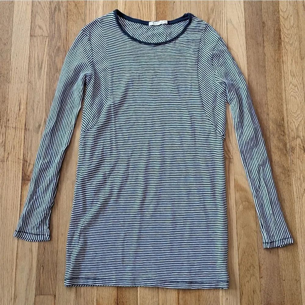 Rag & Bone Navy Blue and White striped long sleeve cotton dress